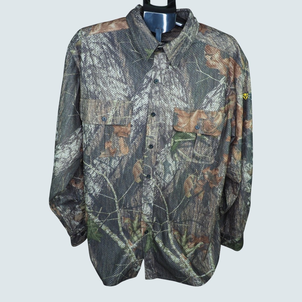 Guide Series Mens XL Camo Mesh Button Down Shirt Long Sleeve Hunting Fishing